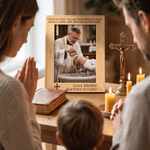 Personalized Cross Baptism Photo Wooden Photo Frame with Engraved Text and Name Baptism Keepsake Gift for Christian Newborn Godchild