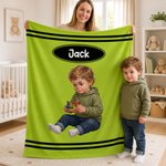 Personalized Photo to Cartoon Character Multicolor Soft Throw Blanket with Name Bedroom Decor Christmas Birthday Gift for Kids Teenagers