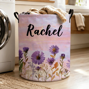 Personalized Watercolor 3D-Effect Artwork Birth Flower Storage Laundry Basket with Name and Handles Birthday Anniversary Christmas Gift for Woman
