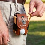 Personalised 3D-Effect Artwork Cartoon Character PU Leather Golf Ball Waist Bag Storage Pouch with Name Sports Birthday Gift for Golf Player