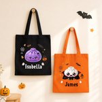 Personalised Halloween Theme Dumpling Large Canvas Bag with Name Daily Use Halloween Gift for Kids