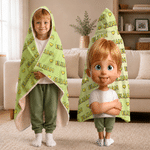 Personalized Multicolor Heart Cartoon 3D-Effect Artwork Character Soft Hooded Blanket with Name Anniversary Birthday Christmas Gift for Family Kid