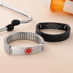 Personalised Medical Alert ID Stretch Bracelet with Engraved Medical Information Birthday Gift for Diabetic Allergy Epilepsy
