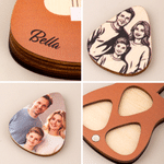 Personalised Guitar Shaped Wooden Guitar Pick Storage Case with Name & 3 Pcs Photo Picks Christmas Birthday Gift for Guitar Player Musician