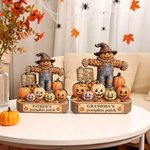 Yksilöllinen, hieno puinen lintumies-kurpitsa-vaahteranlehti-figuuri, johon voi kaivertaa 1–6 nimeä ja lempinimeä – Halloween- tai syntymäpäivälahja isovanhemmille