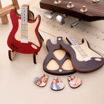 Personalised Guitar Shaped Wooden Guitar Pick Storage Case with Name & 3 Pcs Photo Picks Christmas Birthday Gift for Guitar Player Musician