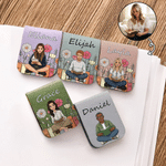 Personalised Cartoon Character Magnetic PU Leather Bookmark Clip with Photo and Name Back to School Birthday Gift for Book Lover Educator