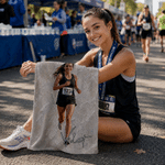 Personalized Marathon Theme Photo Oil Painting Style Soft Multicolour Towel with Name Outdoor Use Game Day Birthday Gift for Runners Athletes