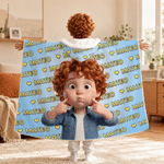 Personalized Multicolor Heart Cartoon 3D-Effect Artwork Character Soft Hooded Blanket with Name Anniversary Birthday Christmas Gift for Family Kid