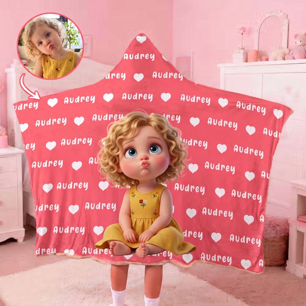 Personalised Multicolour Cartoon 3D-Effect Artwork Character Soft Hooded Blanket with Name Children's Room Decor Anniversary Birthday Gift for Kids