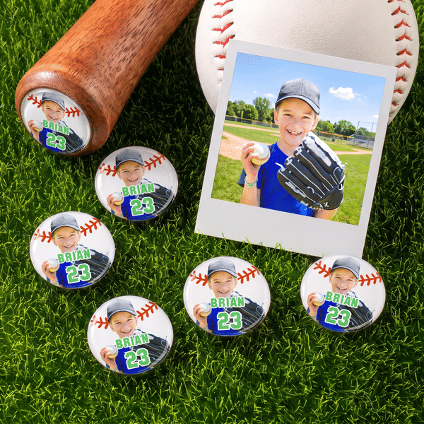 Personalised Baseball Softball Bat Knob Stickers Set of 5 with Photo Name and Number Bat End Decals Birthday Gift for Players