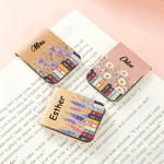 Personalised Multicolour Birth Flower Book-Themed Magnetic PU Leather Bookmark Clip with Name Back to School Birthday Gift for Reading Enthusiasts