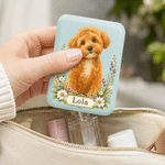 Espejo de maquillaje de doble cara con foto personalizada en acuarela, con nombre y luz LED: regalo de cumpleaños para los amantes de las mascotas