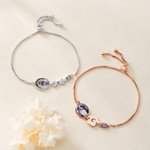 Personalized Cute Pet Photo Bone Paw Birthstone Sterling Silver Adjustable Bracelet with Engraved Name Memorial Birthday Gift for Pet Owners