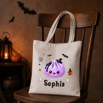 Personalised Halloween Theme Dumpling Large Canvas Bag with Name Daily Use Halloween Gift for Kids