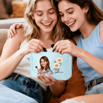 Personalized Semi-Realistic Cartoon Photo & Birth Flower Multicolour Striped Makeup Bag with Name Daily Travel Essential Birthday Gift for Women