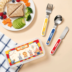 Personalised Colourful Circus Animals Pattern Fork Spoon Knife 3 Pcs Cutlery Set with Name and Case Daily Use Back to School Birthday Gift for Kid