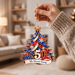 Personalized 250th America Star Snowflake Acrylic Christmas Tree Ornament with Name Hanging Decoration Christmas Gift for Family Friend