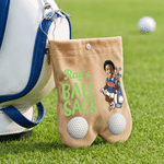 Personalised Cartoon Golf Player Photo Golf Ball Bag Sack with Name Golf Field Accessories Birthday Gift for Golfer Friends