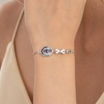 Personalized Cute Pet Photo Bone Paw Birthstone Sterling Silver Adjustable Bracelet with Engraved Name Memorial Birthday Gift for Pet Owners