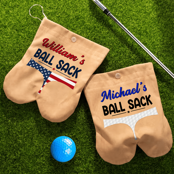 Personalised American Flag Underwear Shape Golf Ball Bag Sack with Name and Calabash Buckle Golf Field Birthday Anniversary Gift for Golf Lover