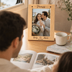 Personalized Heart Ring Design Wooden Photo Frame with Engraved Title Name and Date Engagement Proposal Anniversary Gift for Couple Bride to Be