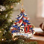 Personalized 250th America Star Snowflake Acrylic Christmas Tree Ornament with Name Hanging Decoration Christmas Gift for Family Friend