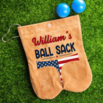Personalised American Flag Underwear Shape Golf Ball Bag Sack with Name and Calabash Buckle Golf Field Birthday Anniversary Gift for Golf Lover