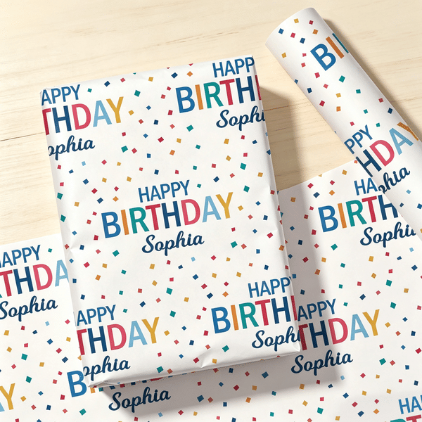 Personalised Happy Birthday Colourful Wrapping Packaging Papers Set of 3 with Name Birthday Gift for Friends Family