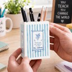 Personalized Multicolour Birth Flower Building Block Pen Holder with Text Title and Surname Desk Decor Back to School Birthday Gift for Teacher