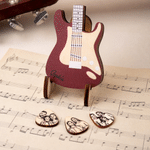 Personalised Guitar Shaped Wooden Guitar Pick Storage Case with Name & 3 Pcs Photo Picks Christmas Birthday Gift for Guitar Player Musician