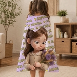 Personalized Multicolor Heart Cartoon 3D-Effect Artwork Character Soft Hooded Blanket with Name Anniversary Birthday Christmas Gift for Family Kid