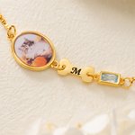 Personalized Cute Pet Photo Bone Paw Birthstone Sterling Silver Adjustable Bracelet with Engraved Name Memorial Birthday Gift for Pet Owners