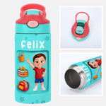 Personalized 3D-Style Character Artwork Photo Transparent Insulated Water Bottle with Name Handle and Straw Back to School Birthday Gift for Kids