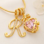 Personalised Heart Birthstone Necklace with Initial Pendant Dainty Jewellery Birthday Anniversary Gift for Woman Girl