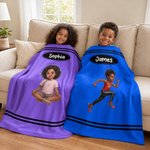Personalized Photo to Cartoon Character Multicolor Soft Throw Blanket with Name Bedroom Decor Christmas Birthday Gift for Kids Teenagers