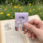 Personalised Multicolour Birth Flower Book-Themed Magnetic PU Leather Bookmark Clip with Name Back to School Birthday Gift for Reading Enthusiasts