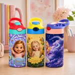 Personalized 3D-Style Character Artwork Photo 12 oz Insulated Water Bottle with Name and Straw Daily Use Back to School Birthday Gift for Kid Boy Girl