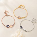 Personalized Cute Pet Photo Bone Paw Birthstone Sterling Silver Adjustable Bracelet with Engraved Name Memorial Birthday Gift for Pet Owners