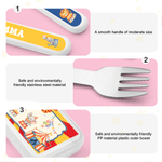 Personalised Colourful Circus Animals Pattern Fork Spoon Knife 3 Pcs Cutlery Set with Name and Case Daily Use Back to School Birthday Gift for Kid
