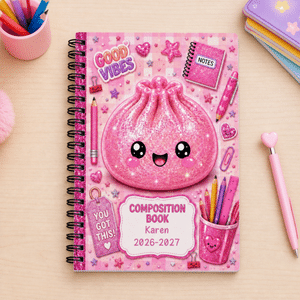 Personalised Glitter Steamed Bun A5 Spiral Journal Notebook with 60 Lined Sheets and Text Daily Use Back to School Birthday Gift for Teachers Girls