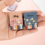 Personalised Multicolour Birth Flower Book-Themed Magnetic PU Leather Bookmark Clip with Name Back to School Birthday Gift for Reading Enthusiasts