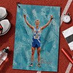 Personalized Marathon Theme Photo Oil Painting Style Soft Multicolour Towel with Name Outdoor Use Game Day Birthday Gift for Runners Athletes