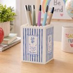 Personalized Multicolour Birth Flower Building Block Pen Holder with Text Title and Surname Desk Decor Back to School Birthday Gift for Teacher