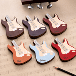 Personalised Guitar Shaped Wooden Guitar Pick Storage Case with Name & 3 Pcs Photo Picks Christmas Birthday Gift for Guitar Player Musician
