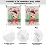 Personalised Christmas Hat Pet Photo Bow Holly Garden Flag with Family Name Garden Decor Christmas Gift for Gardening Lovers Pet Lovers