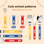 Personalised Colourful Circus Animals Pattern Fork Spoon Knife 3 Pcs Cutlery Set with Name and Case Daily Use Back to School Birthday Gift for Kid