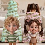 Personalized Multicolor Heart Cartoon 3D-Effect Artwork Character Soft Hooded Blanket with Name Anniversary Birthday Christmas Gift for Family Kid
