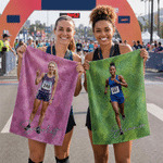 Personalized Marathon Theme Photo Oil Painting Style Soft Multicolour Towel with Name Outdoor Use Game Day Birthday Gift for Runners Athletes