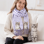 Personalised Pet Photo Multicolour Plaid Stripe Soft Warm Scarf Winter Wear Birthday Christmas Gift for Pet Owners Lovers
